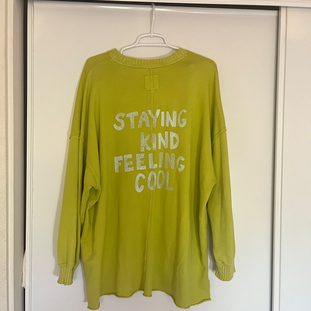 Lime Green Oversized Sweatshirt with sky blue text, factory distressed